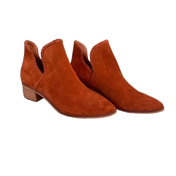 Lucky Brand Toffee Terisha Suede Leather Ankle Booties Sz 8 1/2 M - Picture 1 of 11